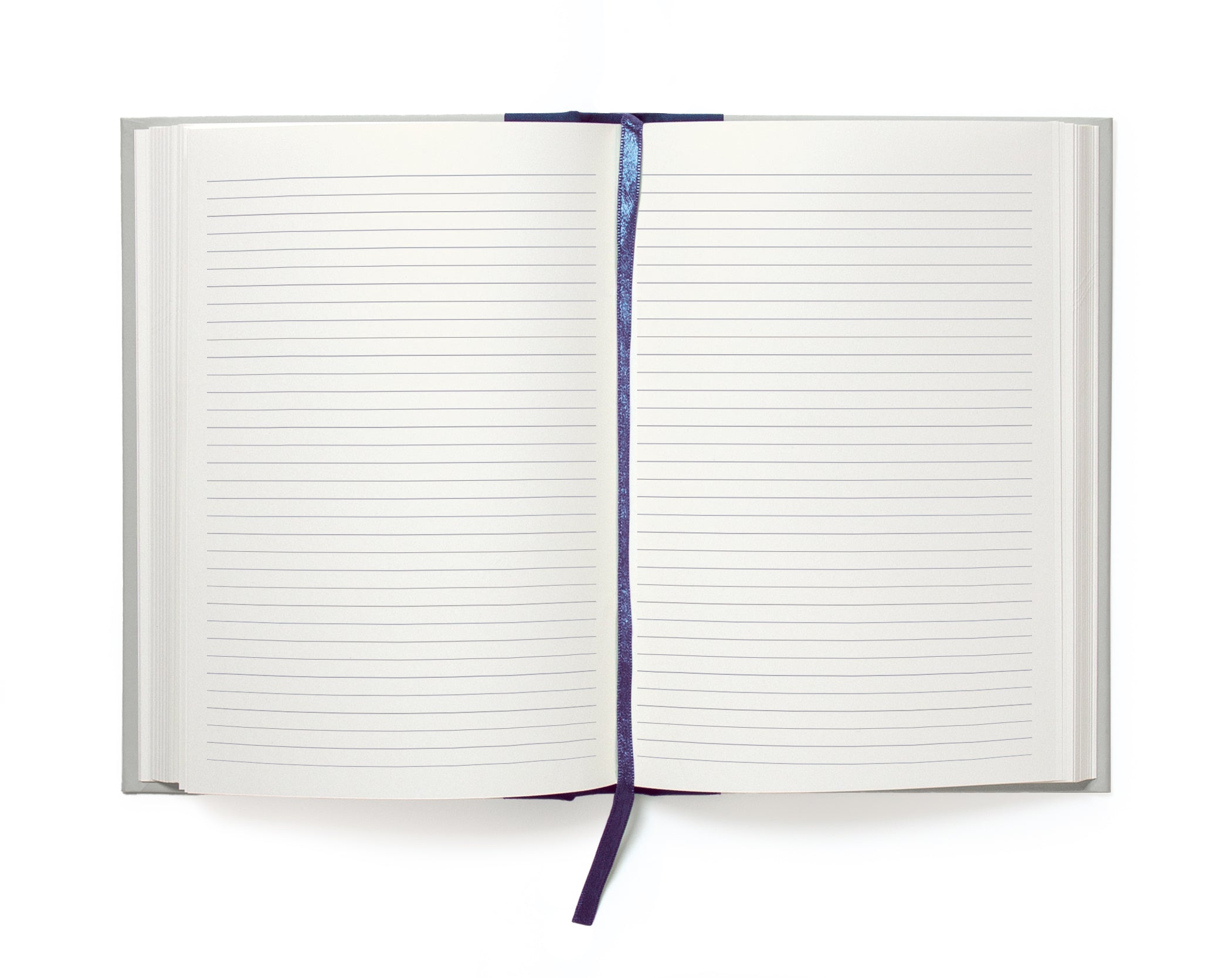 Open notebook with lined pages on a white background