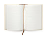 Open notebook with lined pages on a white background