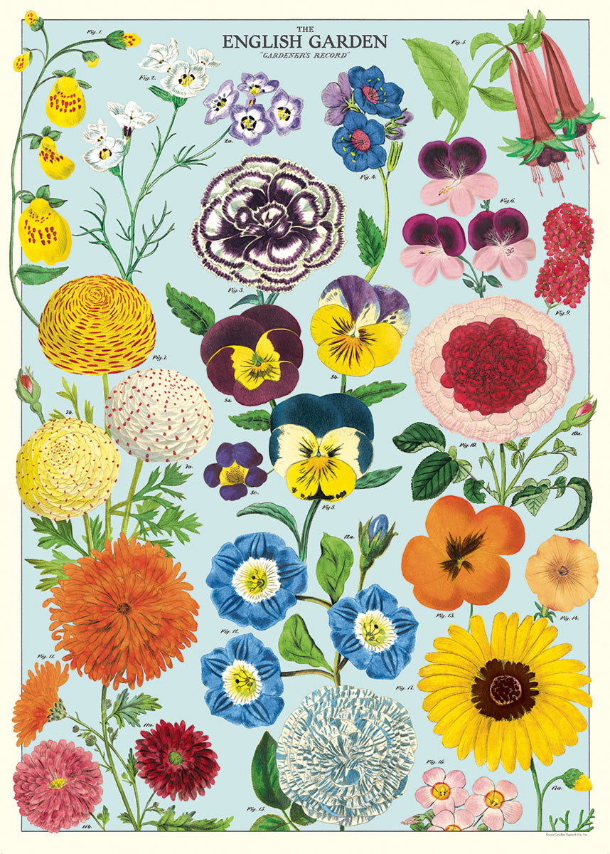 Cavallini & Co. English Garden Decorative Paper- Illustration of flowers with a colorful English garden theme.