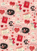 A repeating Valentine's Day pattern featuring vintage red rotary phones, red hearts, telegram messages, and red books on a light pink background.