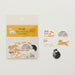 Set of cat-themed stickers with a packaging sheet on a white background showing the 5 designs in the set. 