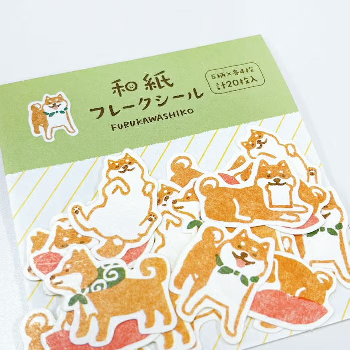 Pack of decorative stickers with dog illustrations and Furukawashiko branding.