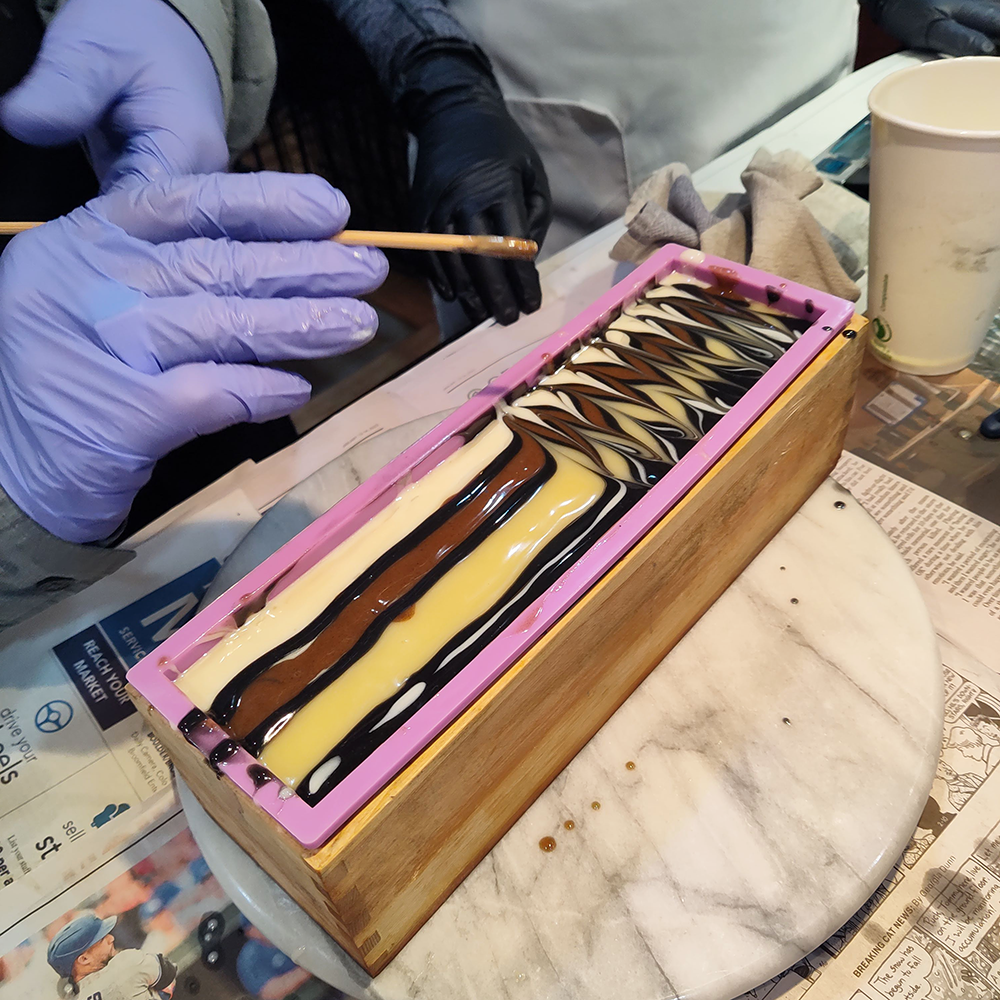 Natural Soap - A Hands-On Workshop creating the soap pattern in progress