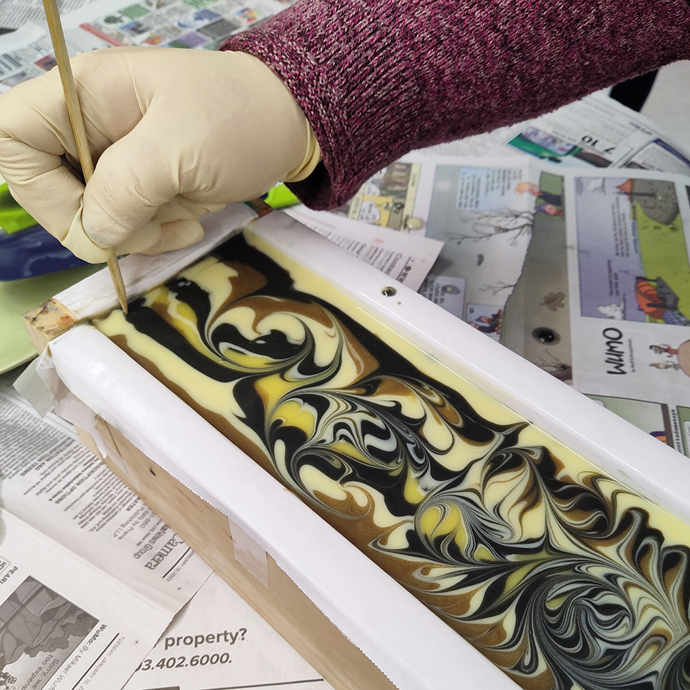 Natural Soap - A Hands-On Workshop creating the soap pattern in progress