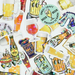 Collection of colorful beer-themed stickers on a white background