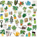 Collection of colorful gardening-themed stickers including plants, tools, and accessories.