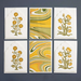 Six cards with floral designs and marbled patterns on a dark background