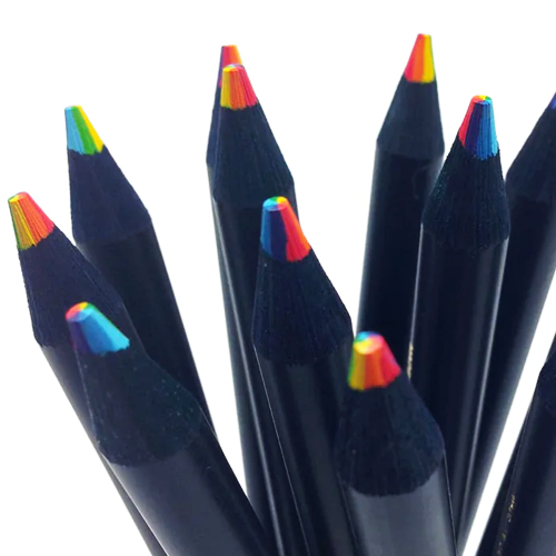 Rainbow Pencils- 7 Colors in 1 with black body- showing many pancil tips