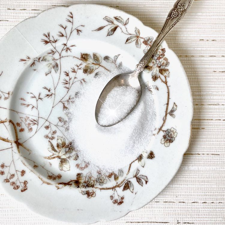 Authentic German Glass Glitter- Snow on plate with spoon