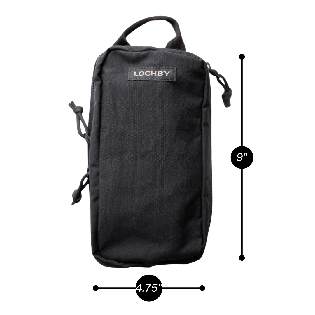 Lochby Venture Pouch in black showing sizes