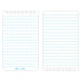 This top-spiral notebook has 50 sheets (100 pages) printed with the "universal pattern", blue ink on white paper- 1/4 inch rules with a faint 1/4 inch grid. 