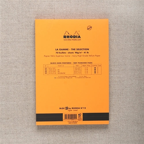 Rhodia R Lined Pad Orange, 3.3 x 4.7 inches