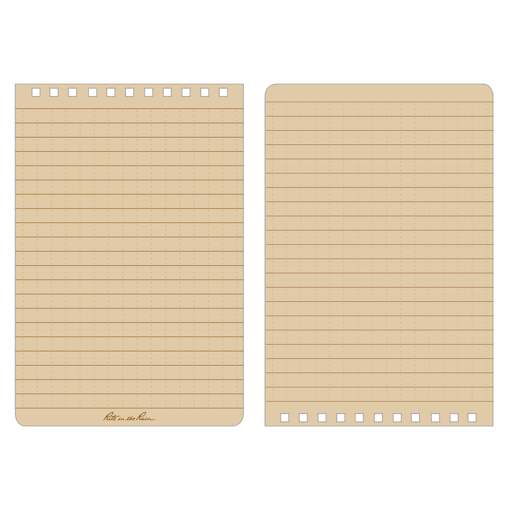 This top-spiral notebook has 50 sheets (100 pages) printed with the "universal pattern", blue ink on white paper- 1/4 inch rules with a faint 1/4 inch grid. 