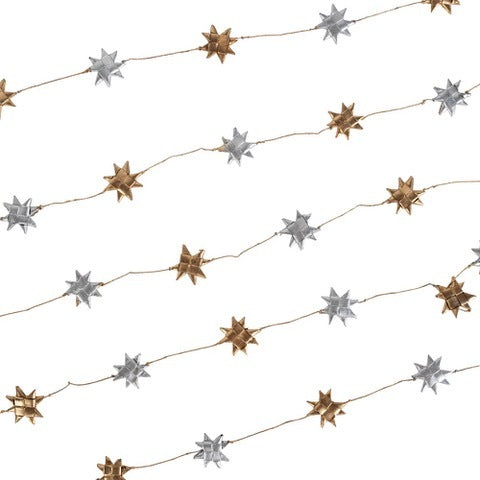 Handmade Palm Leaf Star Garland With Gold and Silver Metallic Finish Stars