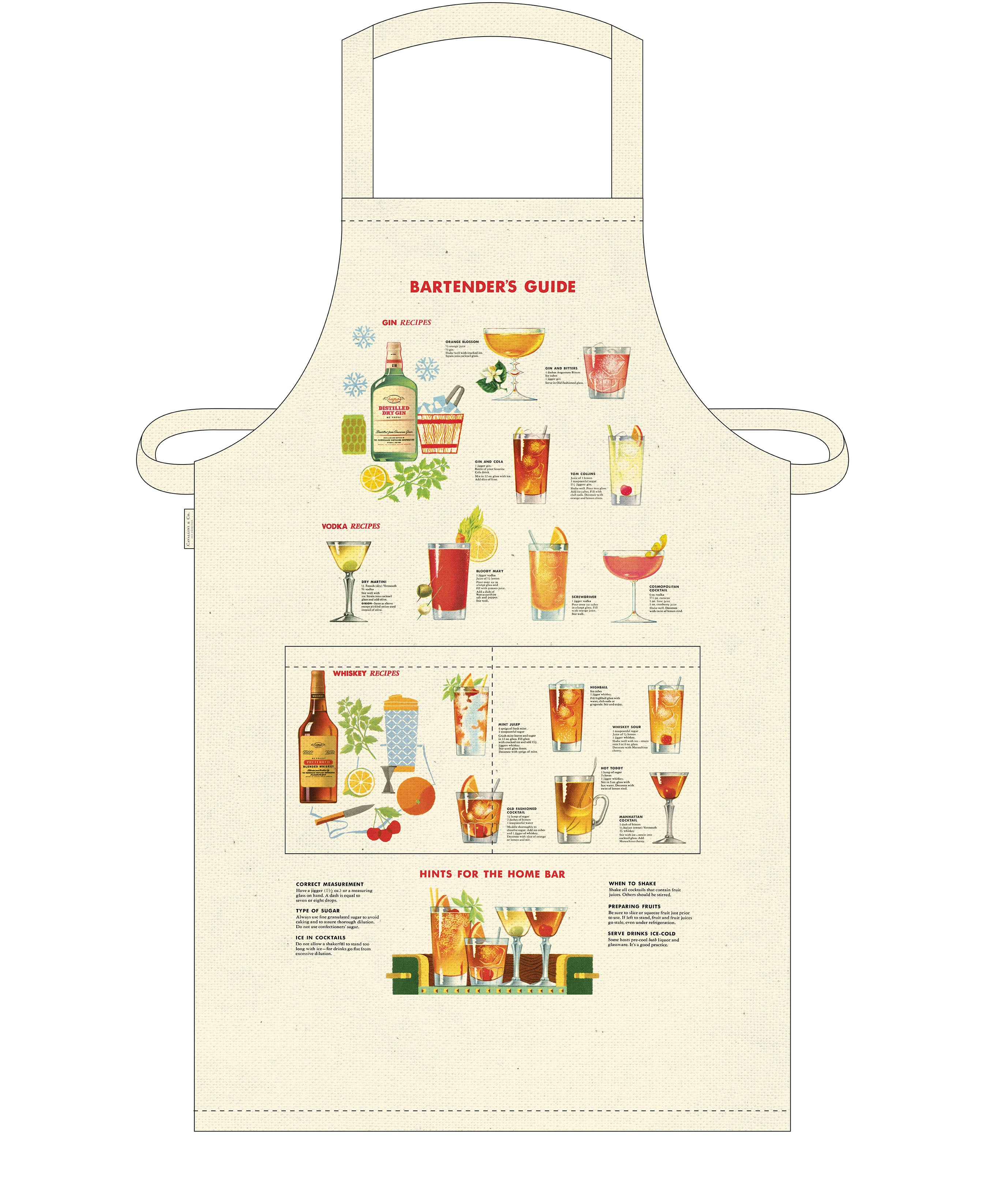 Cavallini & Co. Bartender's Guide Cotton Apron