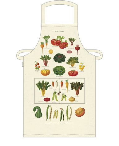 Who doesn't love Cavallini's selection of vintage imagery? The Vegetable Cotton Apron features a selection of colorful vintage images of garden vegetables, each labeled by name.