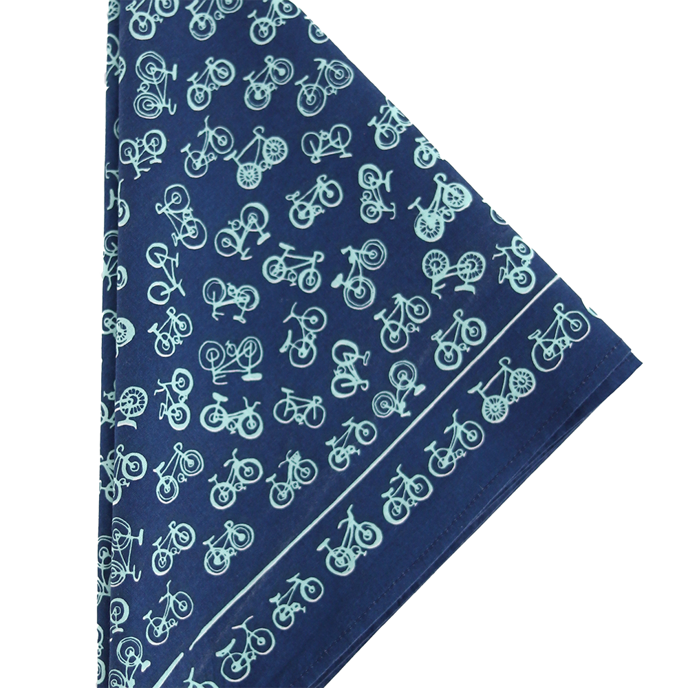 Hemlock Goods Bandana No. 052 Blue Bikes, folded.