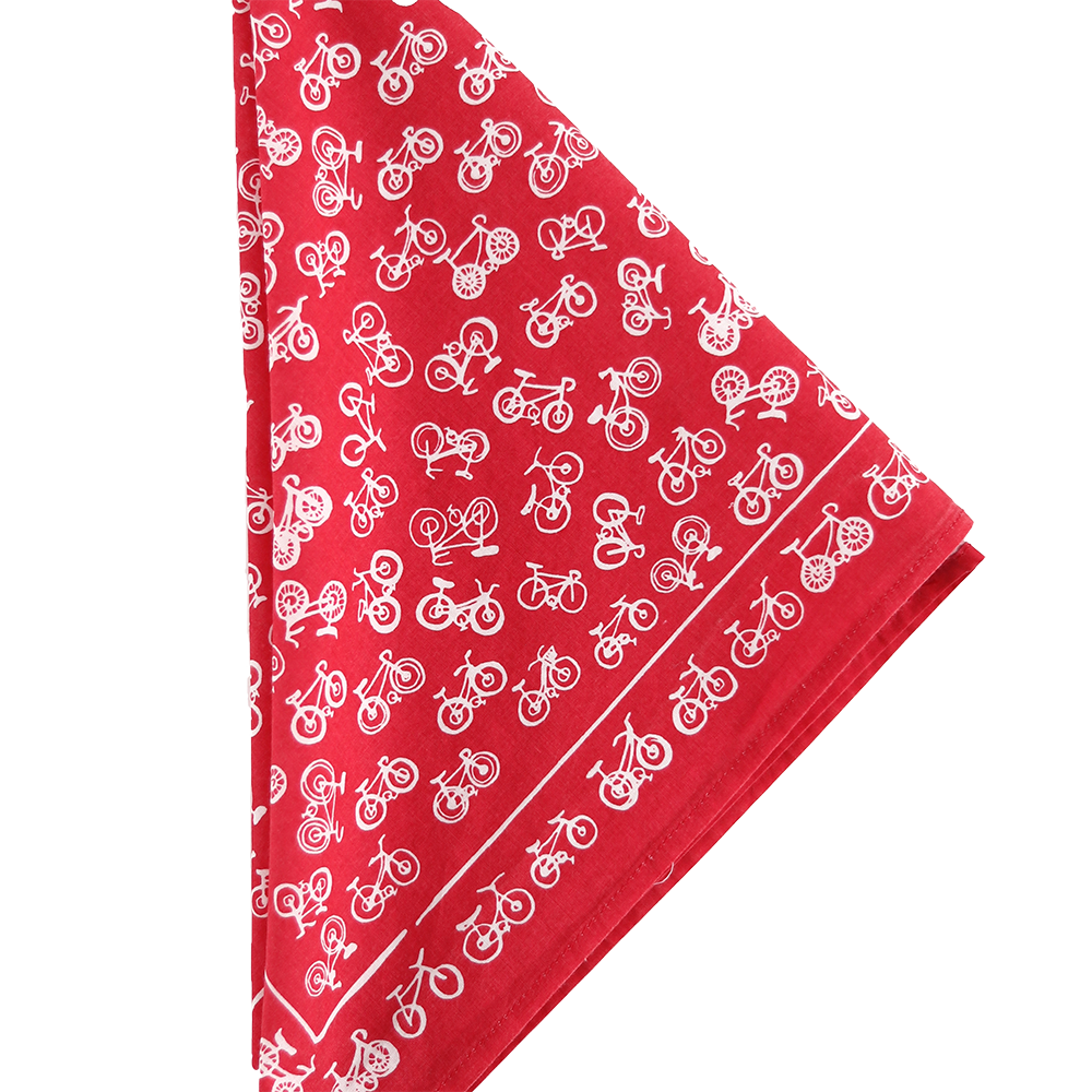 Hemlock Goods Bandana No. 053 Red Bikes, folded.