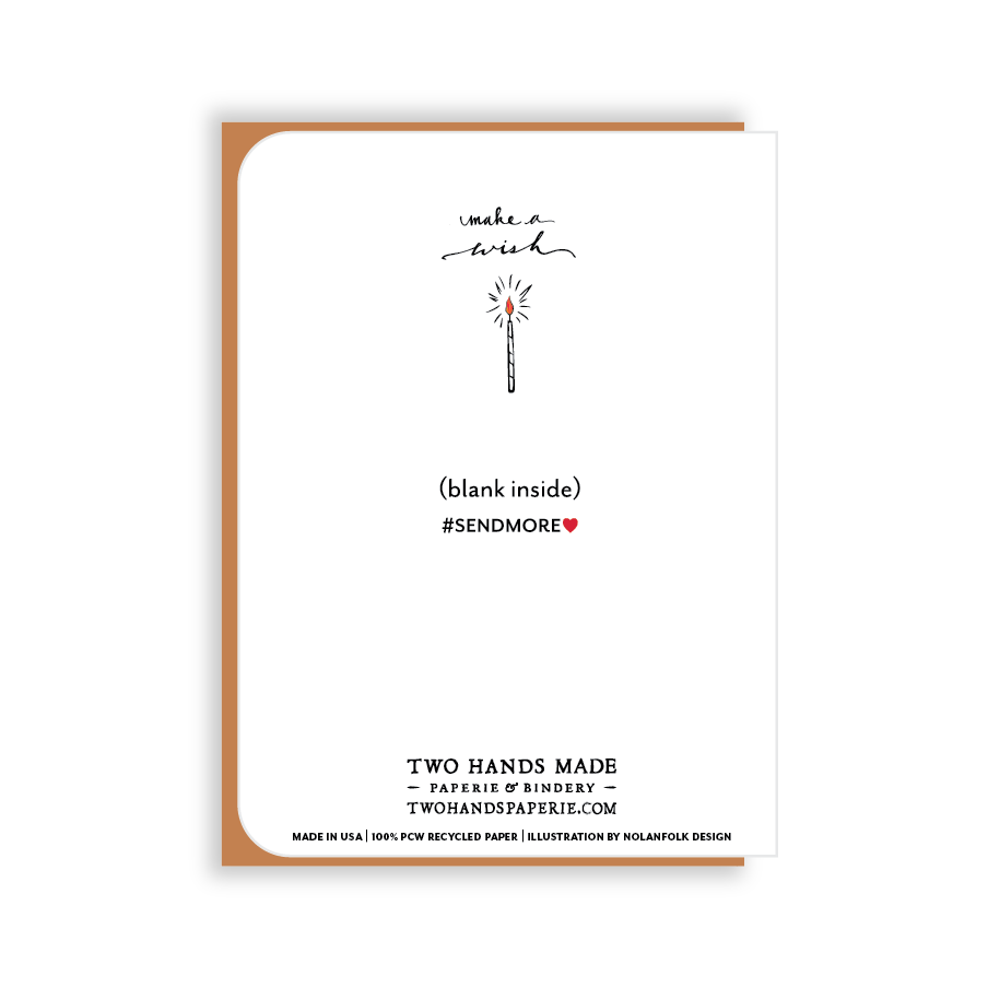 Two Hands Made A2 size greeting card measures 4.25 by 5.5 inches when folded.