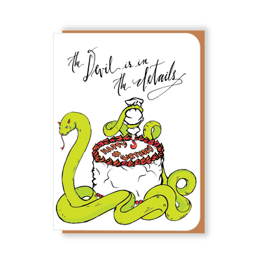 Two Hands Made-The Devil is in The Details- single greeting card is blank inside, ready for your own special message.