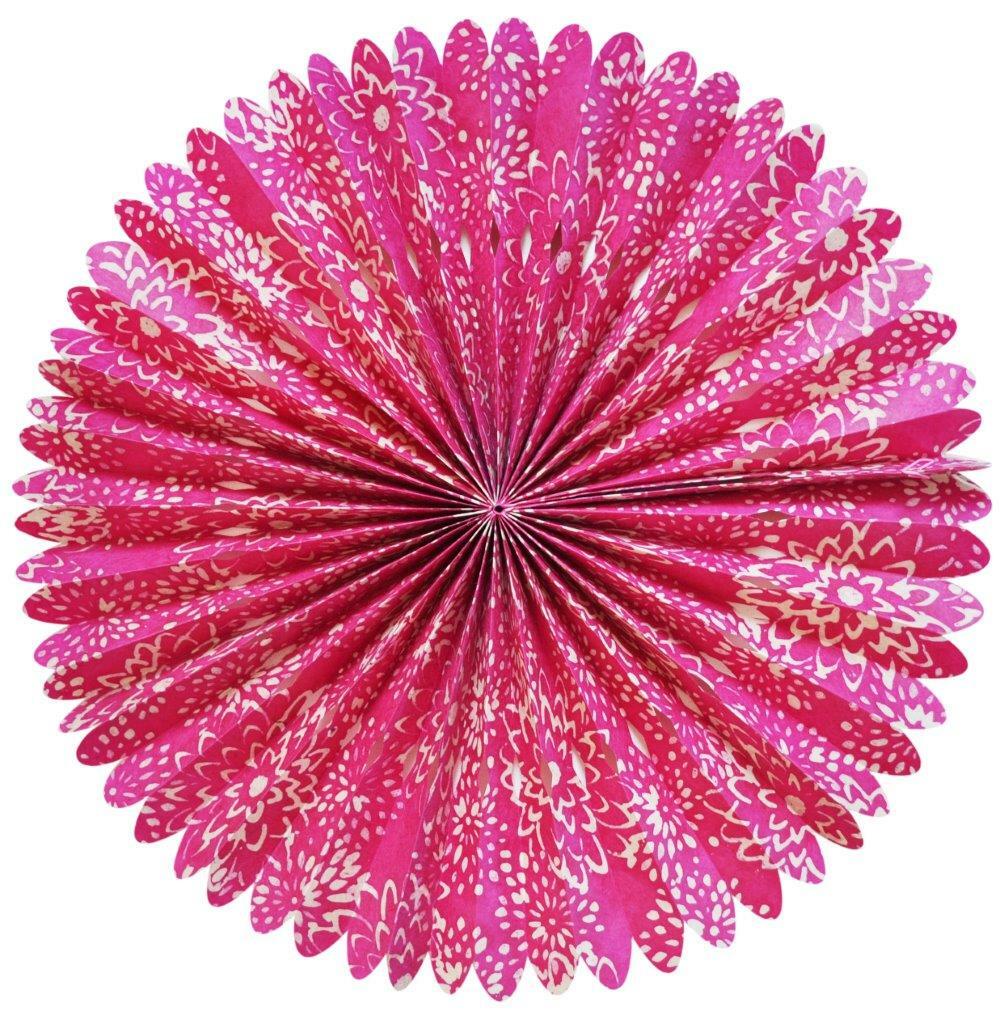 The Handmade Lokta Medium Magenta Mum Rosette features waxed paper that has a translucent quality. 