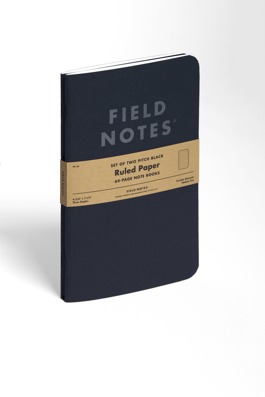 Field Notes Pitch Black 5x7 comes with two ruled notebooks.