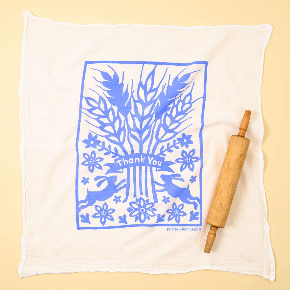 Kei & Molly Flour Sack Cotton Tea Towel- Sky Blue Thank You