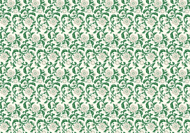 This Rossi 1931 Decorative Letterpress Paper features a repeating pattern of grey and green repeating flowers on a natural cream background.