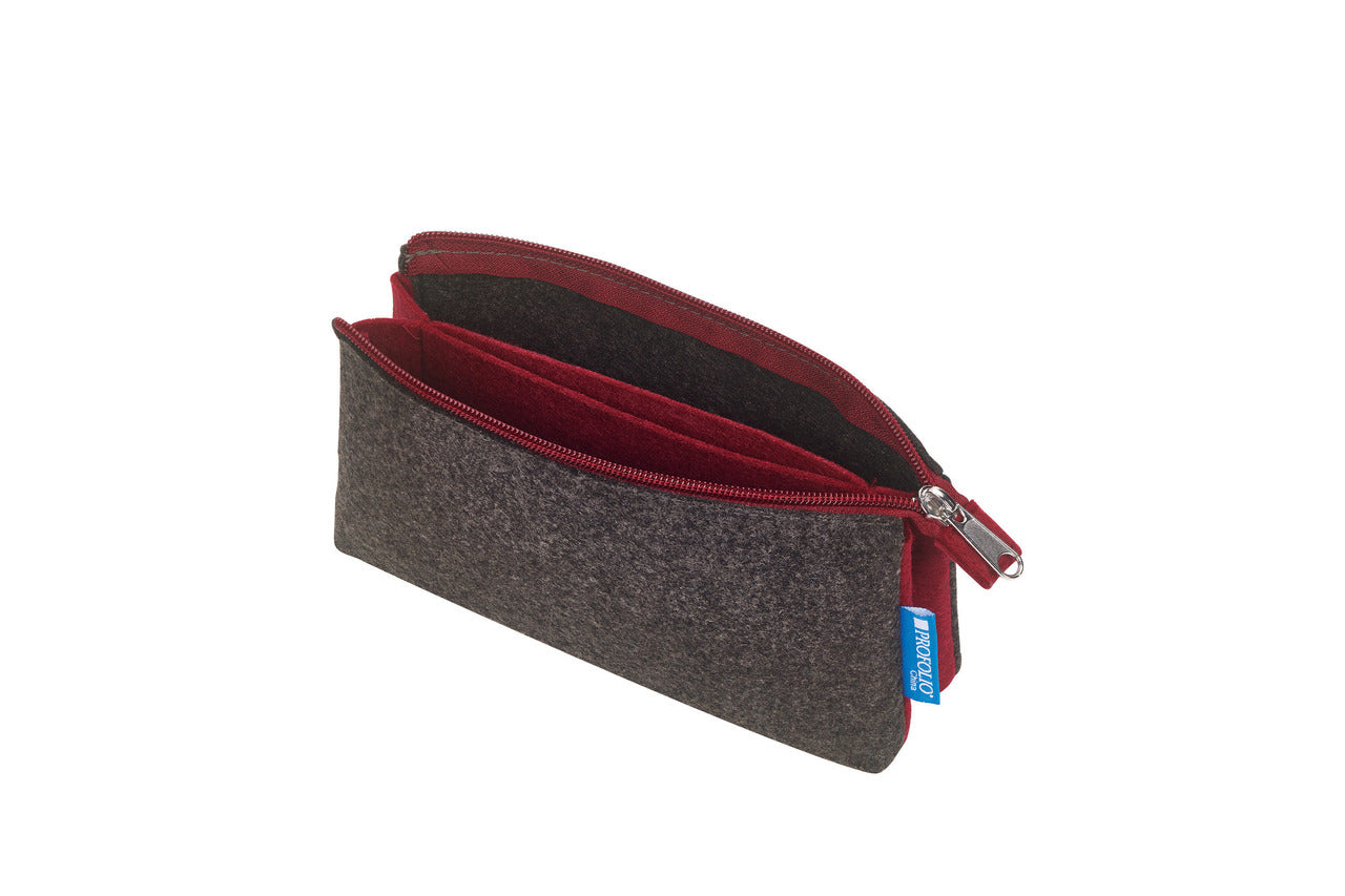 Itoya Profolio Midtown Pouch in Charcoal/Maroon- 4x7 inches