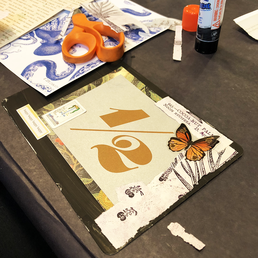 Altered Postcards Class collage sample work in progress