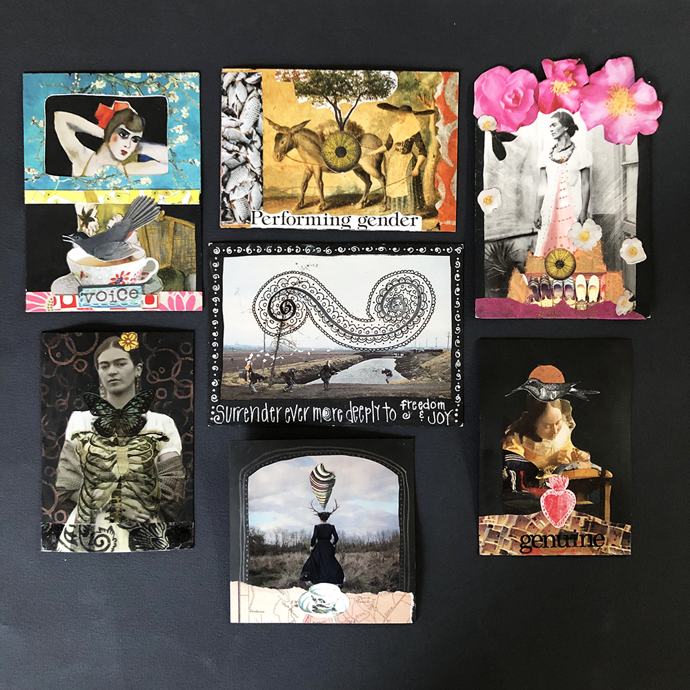 Altered Postcards Class collage samples