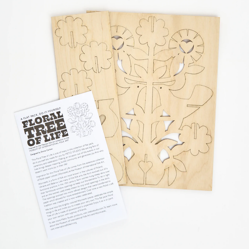 This flat pack, DIY Floral Tree of Life is made of plywood and unpainted. Enjoy it as is or paint your own version with a group of friends.