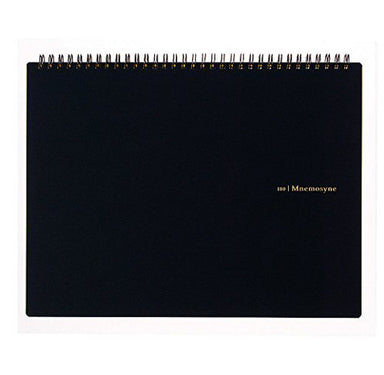 Maruman Mnemosyne spiral bound notebooks feature durable, black plastic covers with rounded corners, bound with twin wire spiral binding.