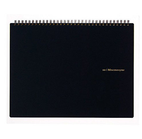 Maruman Mnemosyne spiral bound notebooks feature durable, black plastic covers with rounded corners, bound with twin wire spiral binding.