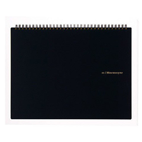 Maruman Mnemosyne spiral bound notebooks feature durable, black plastic covers with rounded corners, bound with twin wire spiral binding.