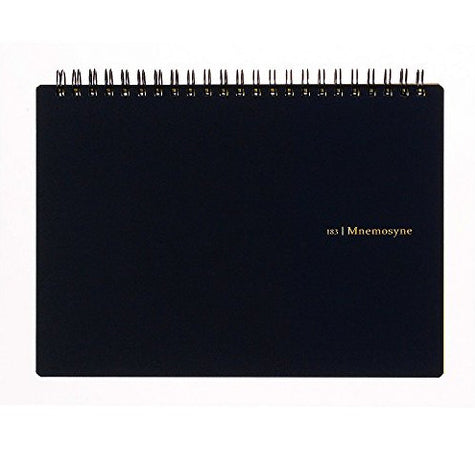 Maruman Mnemosyne Japanese spiral bound note pads feature durable, black plastic covers with rounded corners, bound with twin wire spiral binding.