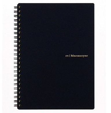 Maruman Mnemosyne Japanese spiral bound note pads feature durable, black plastic covers with rounded corners, bound with twin wire spiral binding.