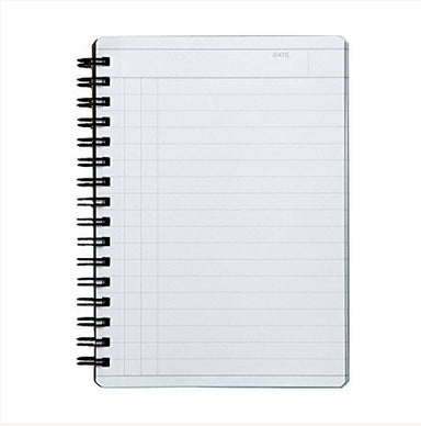 Maruman Mnemosyne Japanese spiral bound note pads feature durable, black plastic covers with rounded corners, bound with twin wire spiral binding.
