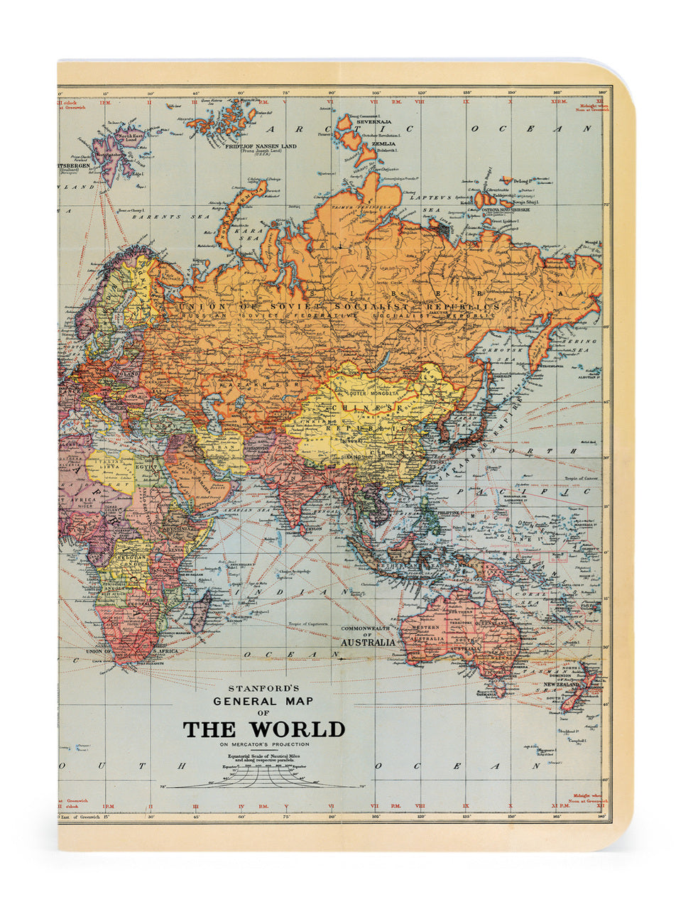 The mini notebook set features colorful maps. 