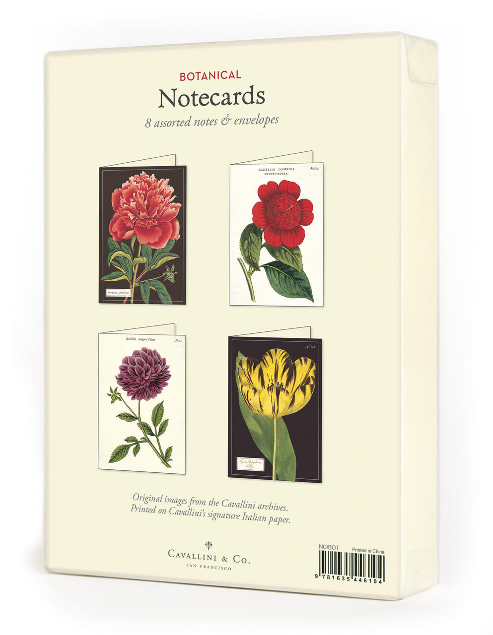 Cavallini & Co. Botanica Boxed Notecards includes 8 cards, 2 each of 4 designs. 