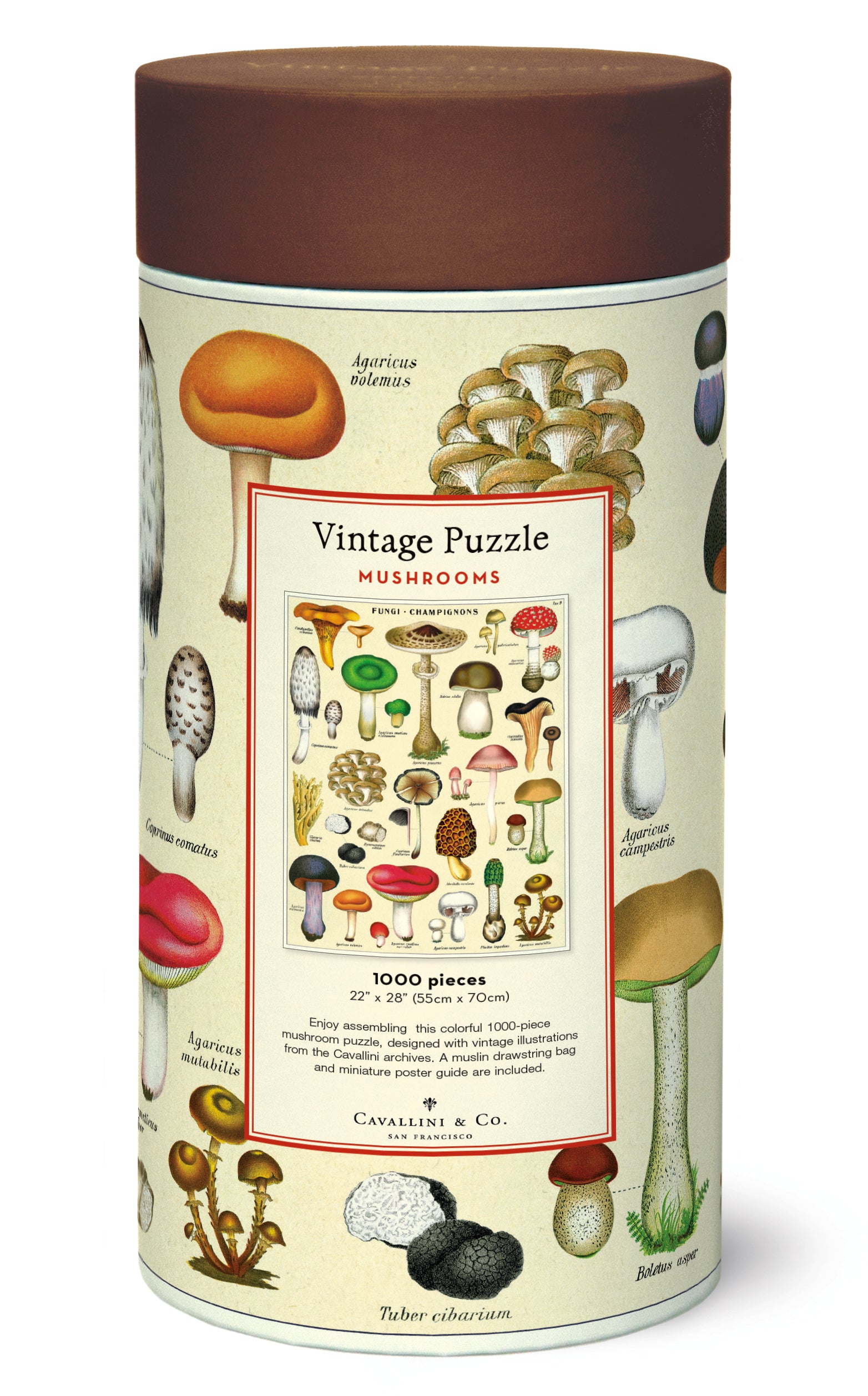 All puzzles are packaged in a 10 inch long cardboard tube, with puzzle pieces safely stored in a muslin bag inside.