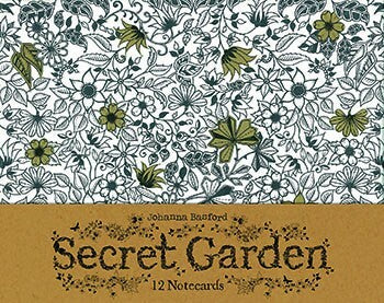 Secret Garden Notecard set contains 12 cards and envelopes, three each of four designs.
