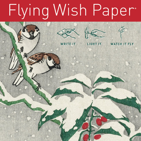 Flying Wish Paper- Snow Birds kit includes 15 sheets of Flying Wish Paper and 5 platforms for lighting. 