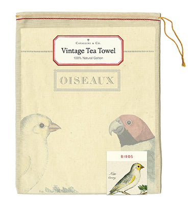 Cavallini & Co. natural cotton tea towels measure 19" x 31.75" (48cm x 80cm).