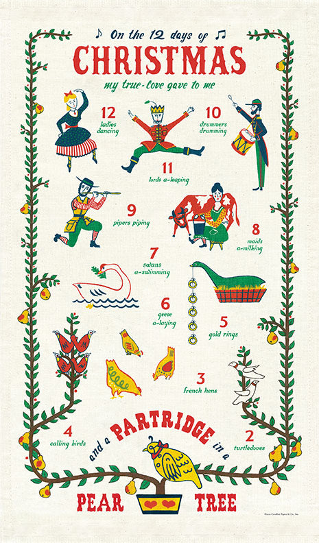 Cavallini & Co. Twelve Days of Christmas  Holiday Cotton Tea Towel