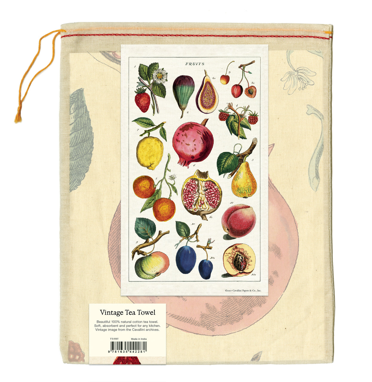 Cavallini & Co. natural cotton tea towels measure 19" x 31.75" (48cm x 80cm).
