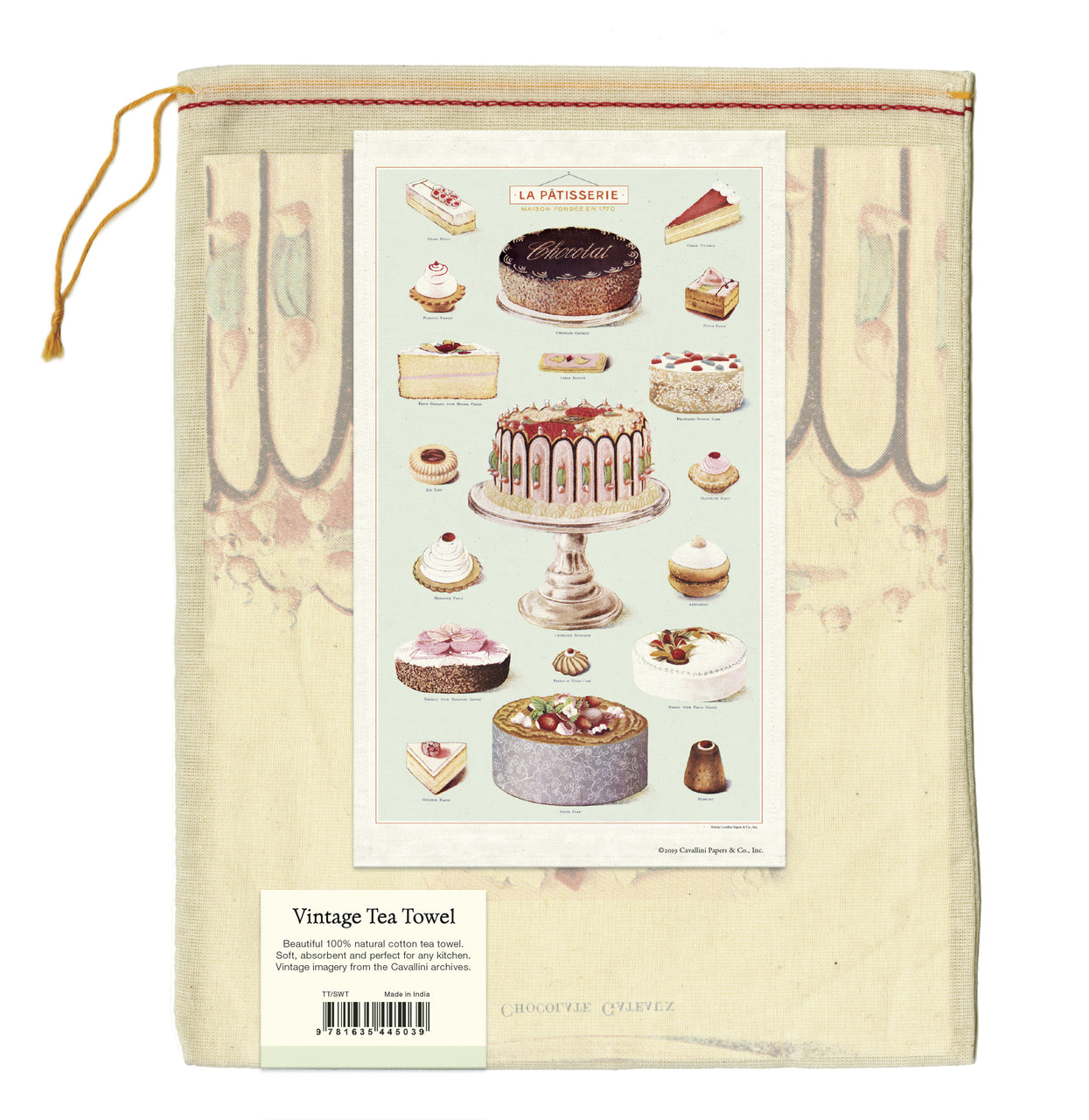 Cavallini & Co. natural cotton tea towels measure 19" x 31.75" (48cm x 80cm).
