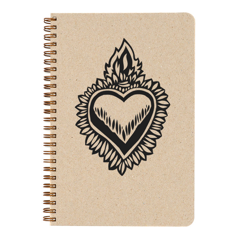 Milagro Flaming Heart notebook cover- Natural cover takes paint, pencil, crayon, and pen equally well. 