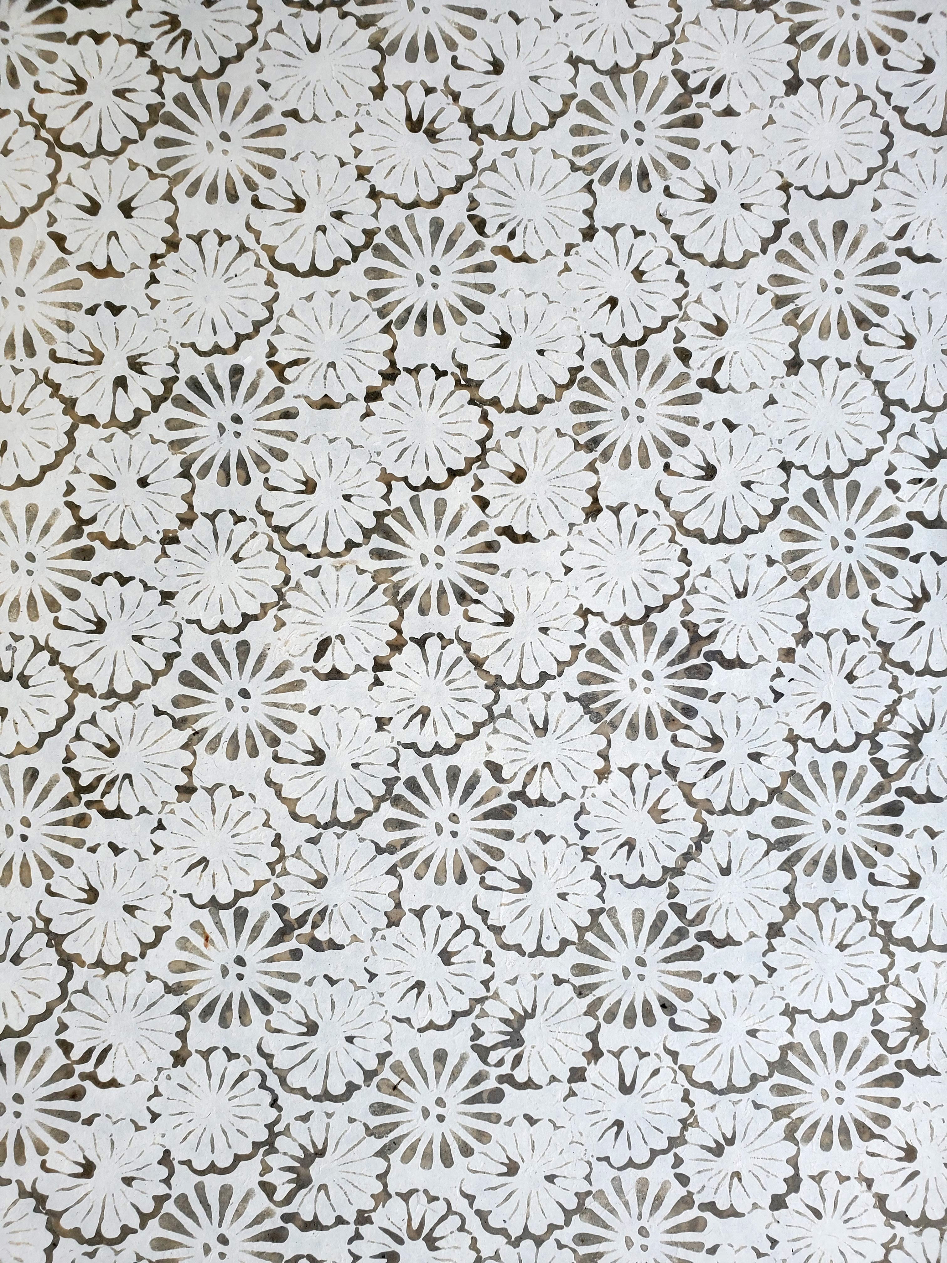 Batik Floating Flower Lokta Paper- Cream