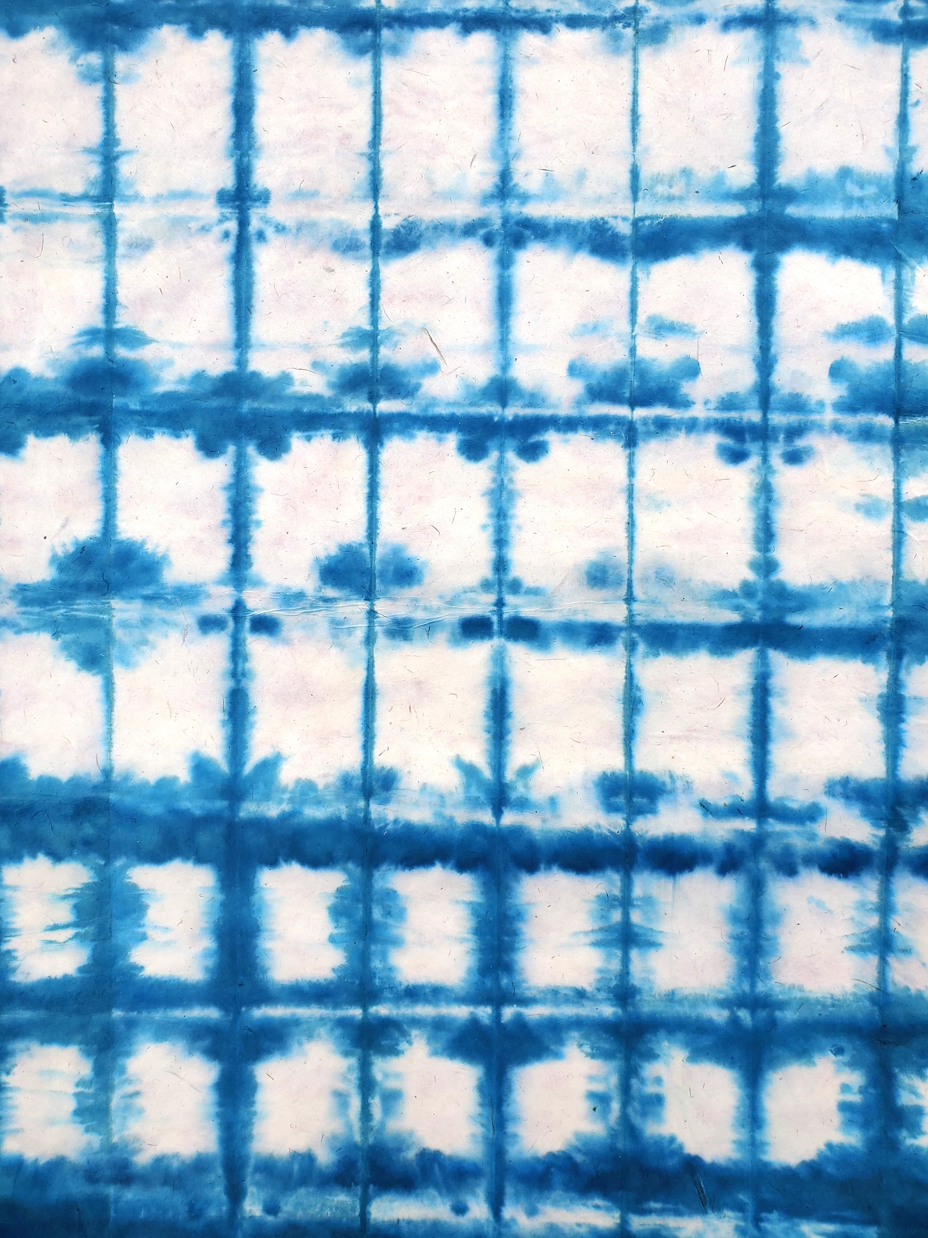Tie Die Lokta Paper- Blue Rectangles